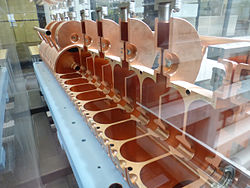 A cutaway view of the 805 MHz side-couple cavities[41]