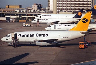 A Boeing 737-200 at Frankfurt Airport in 1991.