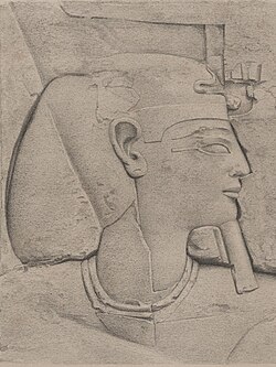 Drawing of a relief of pharaoh Ramesses V.