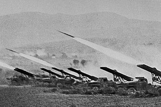 A battery of Katyusha MRLS firing (at Stalingrad, some time in 1942)
