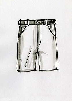 A pencil drawing of a pair of cut-off jeans.