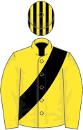 Yellow, black sash, striped cap