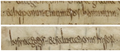 Manuscript samples in Merovingian script from ca. AD 700. Top: et inponunt in umeros hominum. Bottom: in synagogis · et salutationis in foro.