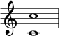 {
\override Score.TimeSignature#'stencil = ##f
\relative c' {
\clef treble
\time 4/4
\key c \major
<c c'>1
} }