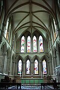 Early English lancet windows, built 1234, east end of Southwell Minster, Nottinghamshire, England.
