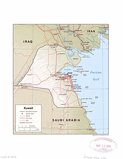 Map of Kuwait, with Iraq to the north