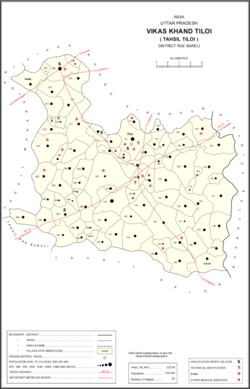 Map showing Bhadmar (#079) in Tiloi CD block