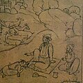 Baba Buddha, as a young boy, seeks the blessings of Guru Nanak. Pahari, brush drawing, from the family workshop of Nainsukh of Guler, last quarter of the 18th century.