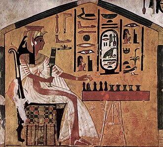 Painting in tomb of Egyptian queen Nefertari (1295 – 1255 BC) playing senet
