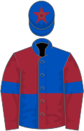 Maroon and royal blue (quartered), maroon sleeves, royal blue armlets, royal blue cap, maroon star