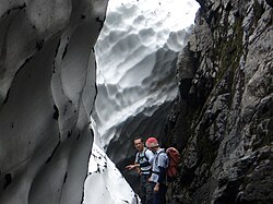 Iain Cameron and Dr Blair Fyffe at Observatory Gully snow patch