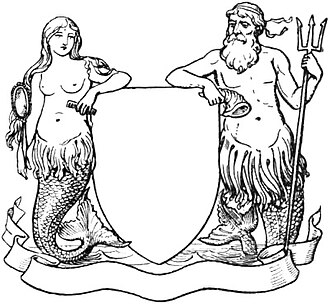 A mermaid and a merman as heraldic supporters.