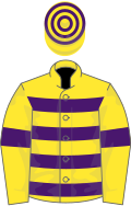 Yellow, purple hoops and armlets, hooped cap