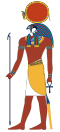 Ra-Horakhty was depicted like Horus, but wearing a sun disk instead of a Pschent, in modern and ancient times, Ra proper is often just represented like this.