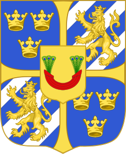 Royal coat of arms, created by King Karl in 1448. It has served as template for Sweden's greater coat of arms since.