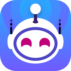 An app icon depicting an illustration of a white robot's head over a blue background