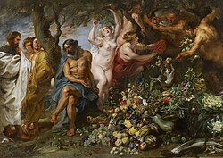 Pythagoras Advocating Vegetarianism, 1618–1630, by Rubens and Frans Snyders, inspired by Pythagoras's speech in Ovid's Metamorphoses, Royal Collection