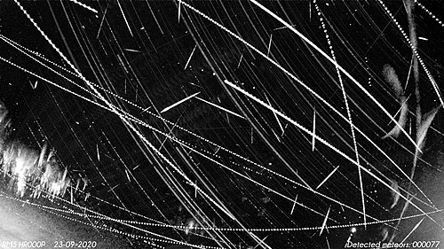 Sprites over Alps, close to Triglav, depicted in stack of images from Global meteor network camera HR000P (2020-09-23).