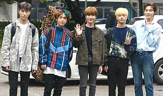 Onewe in September 2019 L–R: Harin, Giuk, Dongmyeong, Kanghyun, and Yonghoon