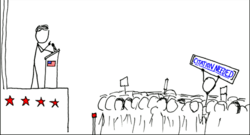 xkcd comic "Wikipedian Protestor": as a politician addresses a crowd, a protestor within the crowd holds up a sign reading "[CITATION NEEDED]".