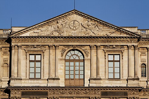 Baroque pediment of the Pavillon Saint-Germain-l'Auxerrois, part of the Palais du Louvre, Paris, unknown architect and sculptor, 17th century