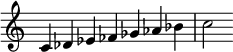 {
\override Score.TimeSignature #'stencil = ##f
\relative c' {
\clef treble \time 7/4
c4 des es fes ges aes bes c2 }
}