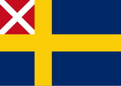 Swedish and Norwegian civil ensign 1818–1844, with the saltire on red in the canton symbolizing Norway