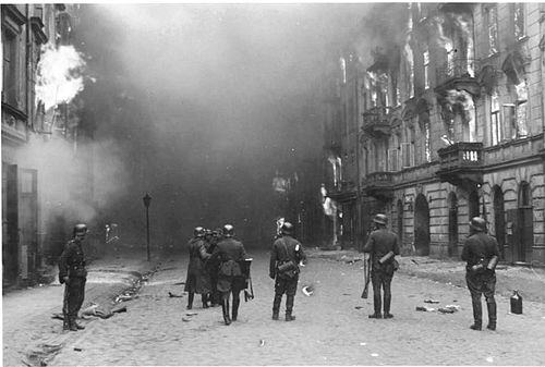 IPN copy #21 Smoking out the Jews and Bandits Waffen SS troops at Nowolipie Street, between Smocza and Karmelicka Streets, with Nowolipie 34 on the right.