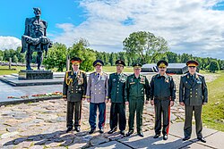 A delegation from Azerbaijan, China, Russia, Kazakhstan and Uzbekistan at the statue of Yuzif Kaminsky