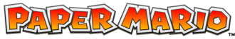 The words "Paper Mario" in an outlined blocky font. The color transitions vertically from red to orange. The words have a rough paper texture.