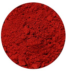 Vermilion pigment, made from cinnabar. This was the pigment used in the murals of Pompeii and to color Chinese lacquerware beginning in the Song dynasty.