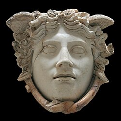 Fig. 21. "Beautiful" gorgoneion, with small head wings and two snakes twined under her chin; the Medusa Rondanini, Munich, Staatliche Antikensammlungen GL 252 (first-second century AD, Roman copy of a Greek original?)[93]