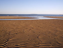 The beach facing north to Lambay island at low tide