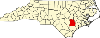 Map of North Carolina highlighting Duplin County