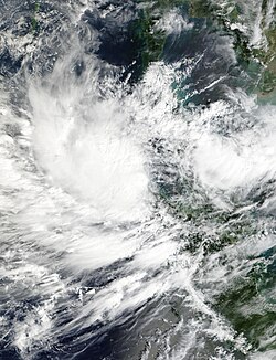 A tropical cyclone east of Sumatra island