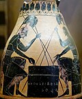 Achilles and Ajax playing the board game petteia, black-figure oinochoe, c. 530 BCE (Capitoline Museums, Rome)