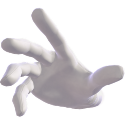 A disembodied hand wearing a white glove
