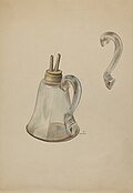 Watercolor rendering of a glass whale oil lamp manufactured in New England in the late 18th-century or early 19th century; National Gallery of Art, 1936.