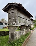 A typical corn crib, locally called a Hórreo, in the Galicia region of Spain.