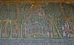 Portion of the so-called "Barada Panel" in the Umayyad Mosque, in Syria (8th century)