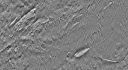 THEMIS mosaic of the Cerberus Fossae region. The Athabasca Valles outflow channels emerge from fissures at lower left. (The large image may be more easily viewed at full resolution with ZoomViewer.)