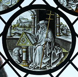 Saint Jerome c. 1520 Netherlandish stained glass window at MET.