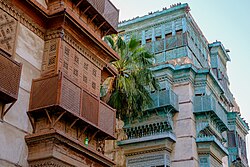 Mashrabiya (or roshan) windows in Old Jeddah, Saudi Arabia
