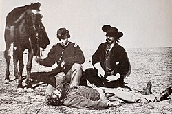 Scalped corpse of buffalo hunter Ralph Morrison found after an 1868 encounter with Cheyennes, near Fort Dodge, Kansas