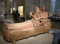 The Sarcophagus of the Spouses; 530–520 BC; terracotta; 1.14 m x 1.9 m; from a tomb of the Banditaccia necropolis (Cerveteri, Italy); Louvre