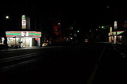 With the highest 7-Eleven outlet density in the world, it is not unusual for two 7-Eleven shops to stand face-to-face near the same intersection in Taiwan. The distance between them might be less than 50 meters (160 ft).