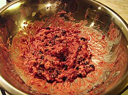 Akutaq made from raspberries, blueberries and vegetable shortening