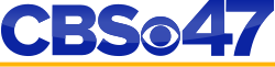The letters CBS, the CBS eye, and a sans serif numeral 47, all in glossy royal blue with a yellow underline