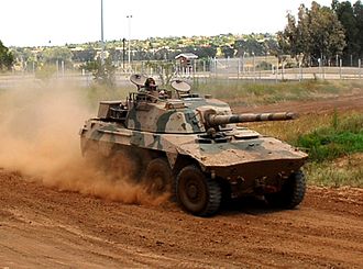 Rooikat armoured reconnaissance vehicle.