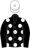 Black, white spots, black sleeves, white cap